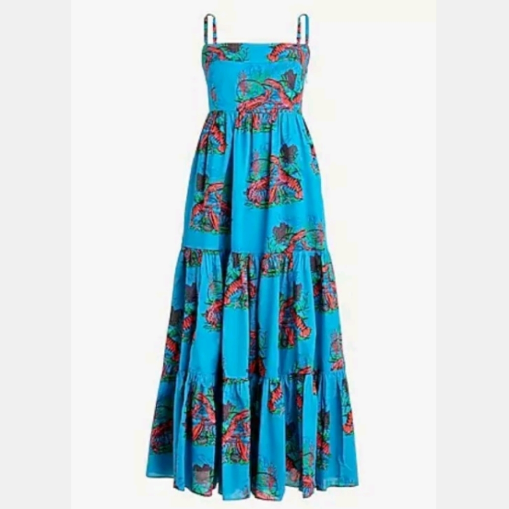 NWT J Crew Tiered Maxi Dress in Lobster Print